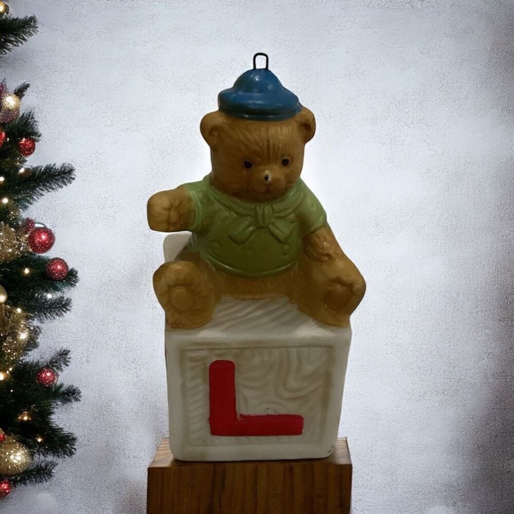 Vintage Bear On Alphabet Block Ornament